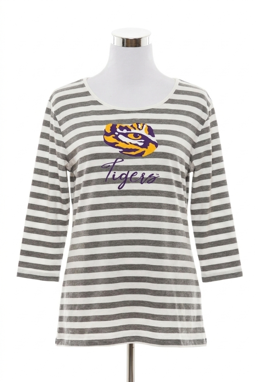 NEW GAMEDAY COUTURE lsu stay a while top in white/grey